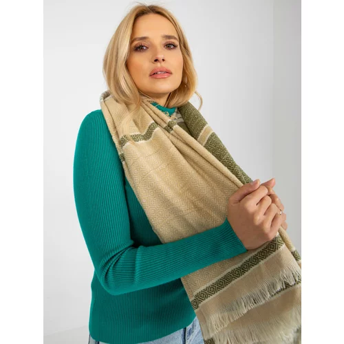 Fashion Hunters Women's beige and green patterned scarf