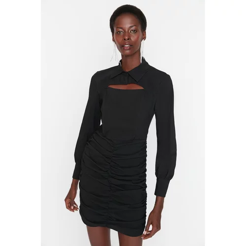 Trendyol black Collar Detailed Draped Dress