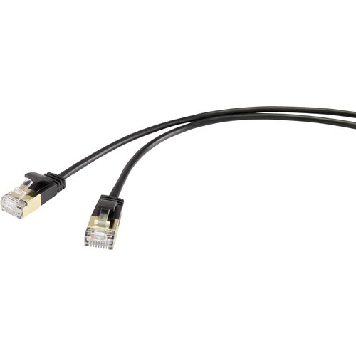 Renkforce RF-4538186 RJ45 omrežni kabel\, Patch kabel CAT 8.1 F/FTP 0.50 m črna izjemno tanek\, pozlačeni konektorji 1 kos, (20418840) Cene