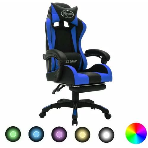 vidaXL igraća stolica s rgb led svjetlima plavo-crna od umjetne kože