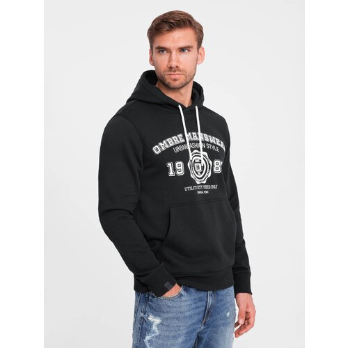 Ombre Men's kangaroo hoodie with college style print - black Cijene