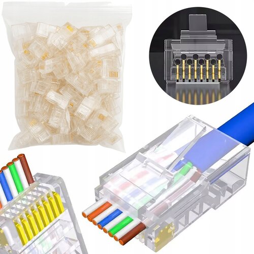 Rosfix Easypass RJ45 6e Przelotna Vtičnica &ndash; 100 Kosov | 8P8C, UTP Twisted Pair LAN, Kategorija 6e, Zlati Kontakti, (5000243686) Cene