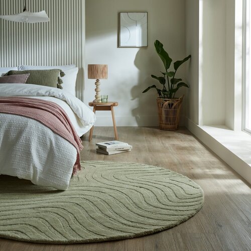 Flair Rugs kaki zelena ročno tkana volnena okrogla preproga &amp;oslash; 160 cm mesmerise sage &amp;ndash; Slike