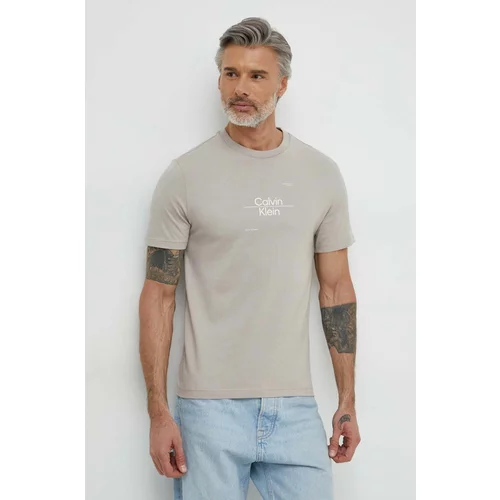 Calvin Klein Pamučna majica za muškarce, boja: siva, s tiskom