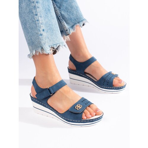 Shelvt Blue wedge sandals Cene