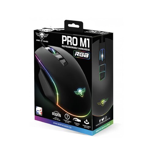 Spirit Of Gamer miška - PRO-M1 (optična, 8000DPI, 7 programabilnih gumbov, sock kabel, črna) Cene