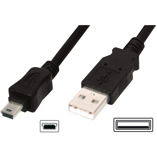 Digitus USB kabel USB 2.0 USB-A vtič\, USB-mini-B vtič 1.80 m črna okrogel\, dvojno oklopljen AK-300130-018-S, (20416273) Cene