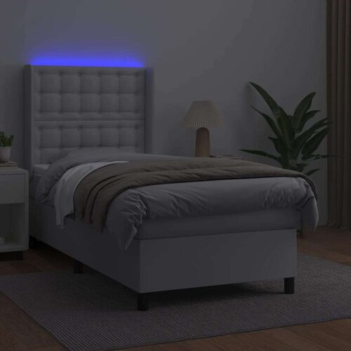  Box spring s madracem LED bijeli 100x200 cm umjetna koža Slike