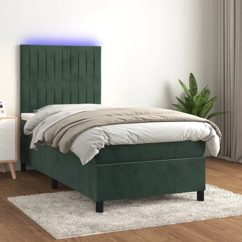  Krevet box spring s madracem LED tamnozeleni 90x190 cm baršun