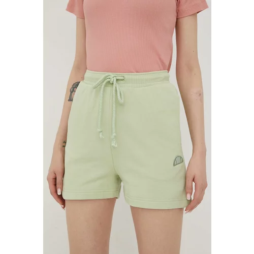 Ellesse Pamučne kratke hlače za žene, boja: zelena, glatki materijal, visoki struk