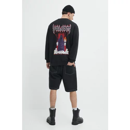 Volcom Bombažen pulover moška, črna barva