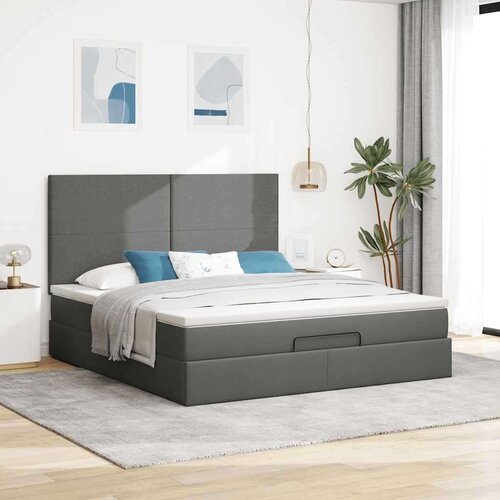 VidaXL Otomanski krevet s madracem i LED tamnosivi 160x200cm tkanine Slike