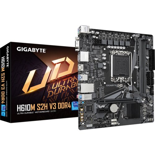 Gigabyte MB H610M S2H V3 DDR4 LGA1700 2 x DDR4 1 x M.2 4 x SATA 1 x D-Sub 2 x DisplayPorts 1 x HDMI port Micro ATX - H610M S2H V3 DDR4 Slike