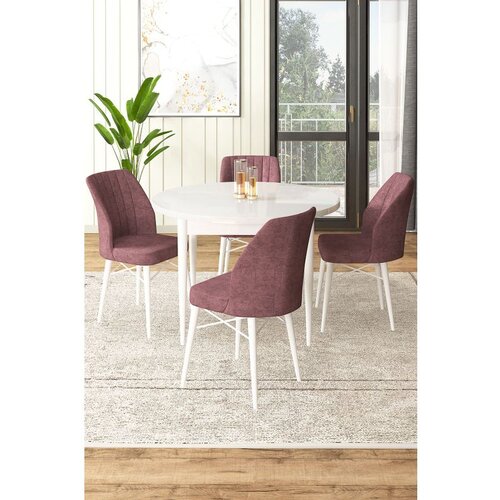 Hanah home Rox - White, Dusty Rose WhiteDusty Rose Dining Table & Chairs Set (5 Pieces) Cene