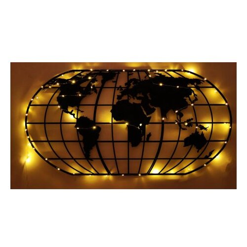 Wallity Zidna dekoracija Svjetska mapa Globus LED, 60x120cm, Crna Cene