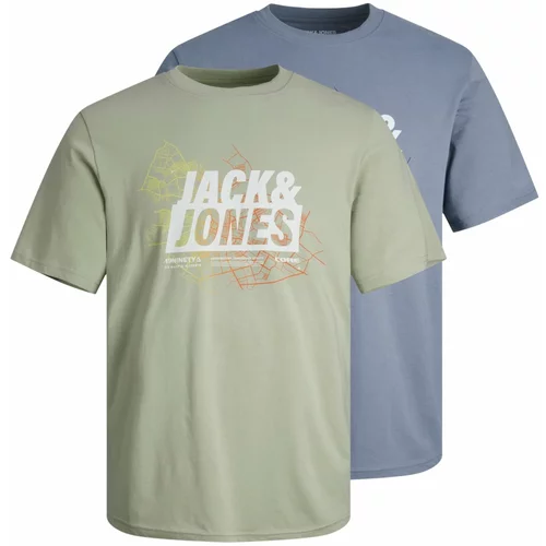 Jack & Jones Majica 'MAP SUMMER' siva / kaki / narančasta / bijela