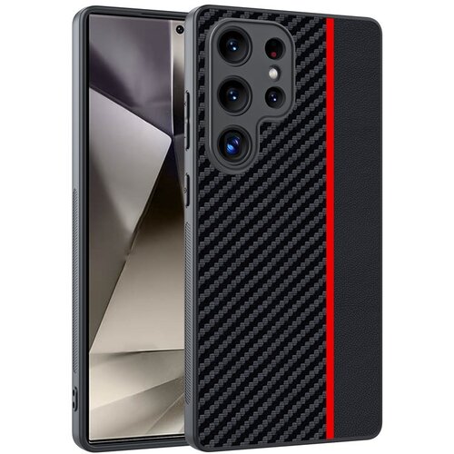 CARBON FIBER Texture maska za Samsung Galaxy S25 Ultra - Black / Red Slike