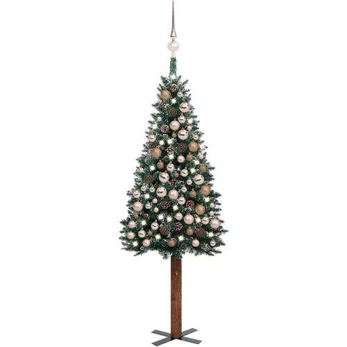 vidaXL usko božićno drvce s LED svjetlima i kuglicama zeleno 180 cm