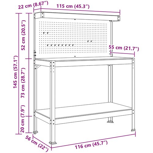  Radna klupa Crna 114 x 54 x 145 cm Projektirano drvo i metal Slike