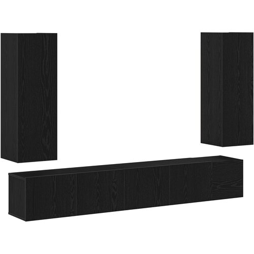 VidaXL 5-delni set TV omaric na steni, črn hrast, inženirski les, Črna hrastova omarica za TV 80x30x30 cm iz inženirskega lesa, Stenske omarice za TV - 2 kosi črna hrast, 30.5x30x90 cm, iz inženirskega lesa, Stenska omarica za TV v črnem hrastu - 30.5 x 30 x 30 cm Slike