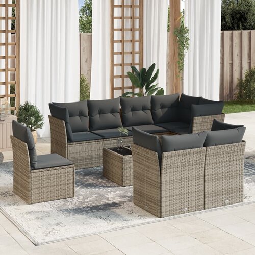 vidaXL 9-dijelni set vrtnih sofa od poliratana s jastucima sivi Cijene