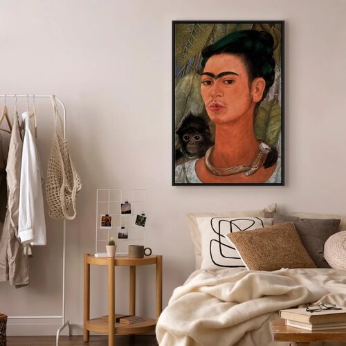  Slika - Frida Kahlo &amp;ndash; Self-Portrait with Monkey 60x90 U crnom drvenom okviru Slike