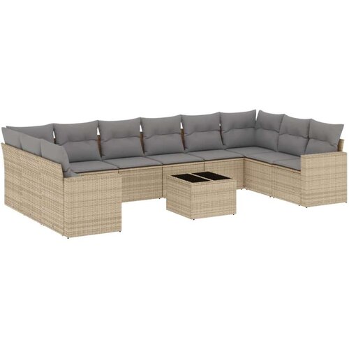 VidaXL 11-dijelni set vrtnih sofa od poliratana s jastucima bež Slike