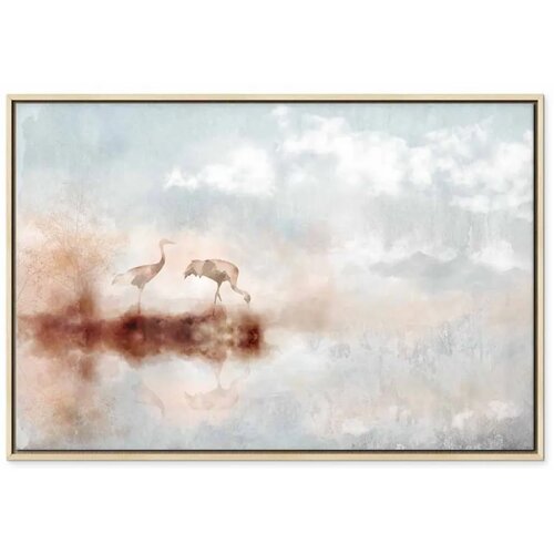  Slika - Cranes in the Morning (1 Part) Wide 60x40 U prirodnom drvenom okviru Slike