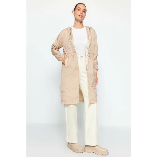 Trendyol Beige Oversized Hooded Water-Repellent Raincoat