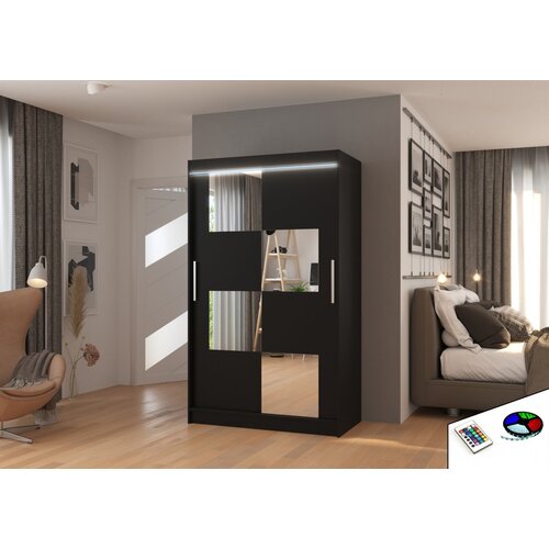 ADRK Klizni ormar s ogledalom i LED rasvjetom LUGANO, 120 cm - CRNA Slike