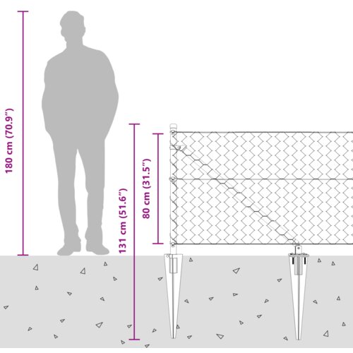 VidaXL Ograda u heksagonalnom obliku siva 0.8x25 m čelik, Stupovi za ograde s &amp;scaron;iljkom 13 kom &amp;Oslash;32 mm 100 cm pocinčani čelik Slike