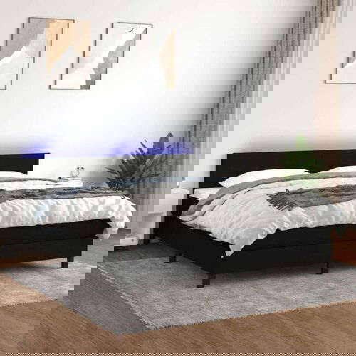  Box spring s madracem LED crni 160x200 cm od tkanine Cijene