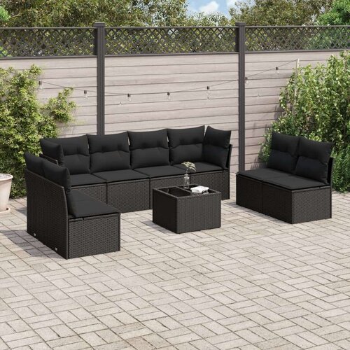  9-dijelni set vrtnih sofa s jastucima crni od poliratana Slike