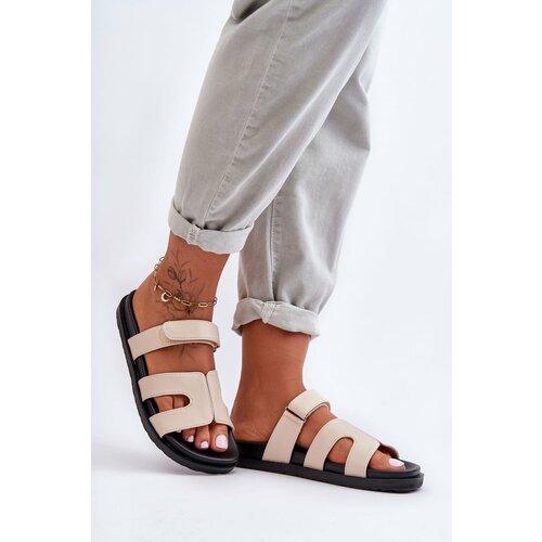 Kesi Classic leather flip-flops for women with zipper Beige Amedon Slike