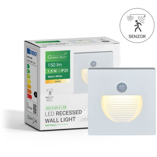  LED ugradna zidna svjetiljka sa senzorom Green Tech 1,5W, 3000K IP20, bijela Slike