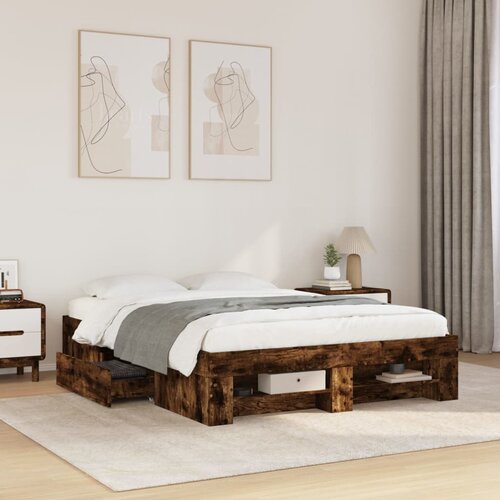 Furnova Posteljni okvir brez vzmetnice hrast 120x200 cm inženirski les, (21937088) Slike