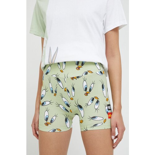 Ellesse Kratke hlače X Looney Tunes za žene, boja: zelena, s tiskom, visoki struk Slike