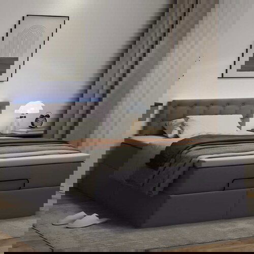 vidaXL Otomanski posteljni okvir z vzmetnico siv 120x200 cm um. usnje Cene