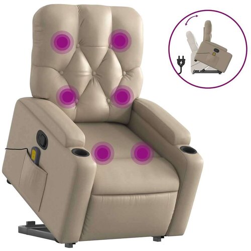 VidaXL Masažni naslonjač na podizanje od umjetne kože boja cappuccina Slike