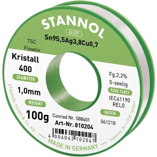 Stannol Ecology TS spajkalna žica\, neosvinčena tuljava Sn95\,5Ag3\,8Cu0\,7 REL0 100 g 1 mm, (20428531) Cene