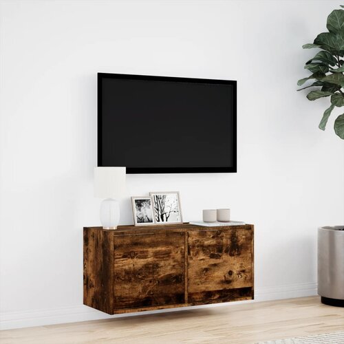  Zidni TV ormarić s LED svjetlima boja hrasta 80x31x38 cm Slike