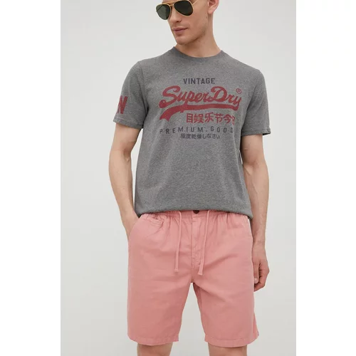 Superdry Kratke hlače s dodatkom lana za muškarce, boja: ružičasta