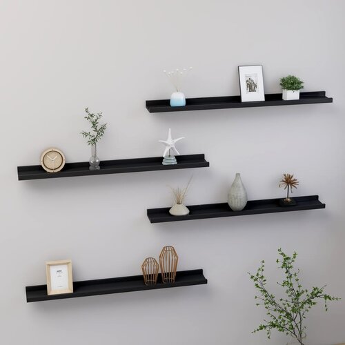 VidaXL Stenske police 4 kosi črne 80x9x3 cm Slike