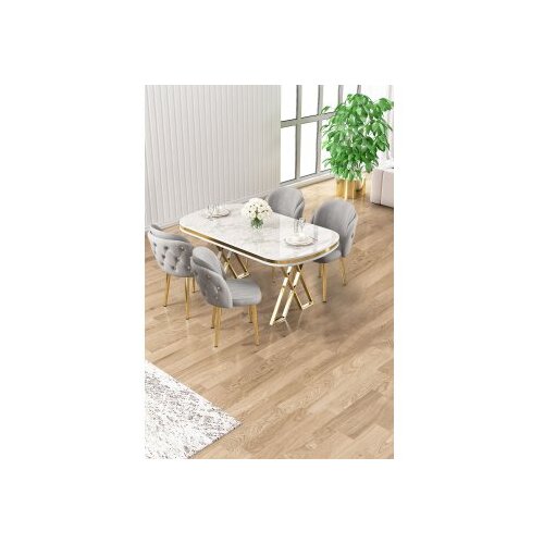 Hanah home Set trpezarijskog stola i stolica (5 delova) Zae White Marble Gold Grey Cene