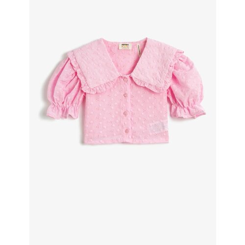 Koton Girl's Shirt Crop Wide Baby Collar Short Balloon Sleeve Cotton Slike