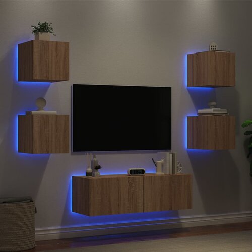  The Living Store Stenske TV omarice z LED lučkami 5 kosov sonoma hrast - Stenska TV Omarica, (21555722) Cene