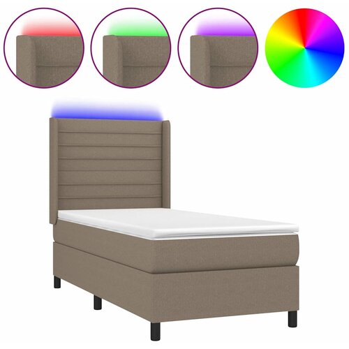  Krevet box spring s madracem LED smeđesivi 90x190 cm tkanina Slike