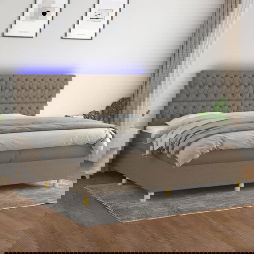 The Living Store Box spring postelja z vzmetnico LED taupe 200x200 cm blago - Box Spring Postelja, (21517139) Cene