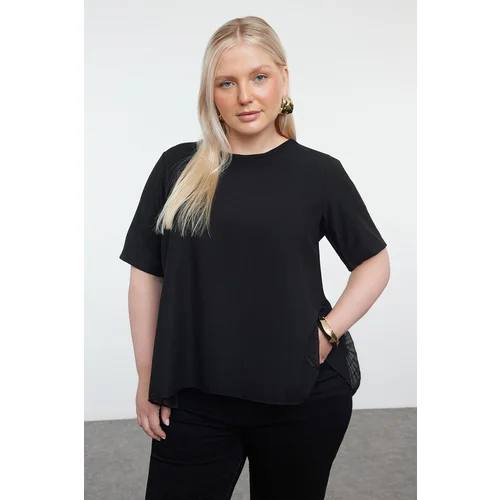 Trendyol Curve Black Pleated Back Woven Plus Size Blouse