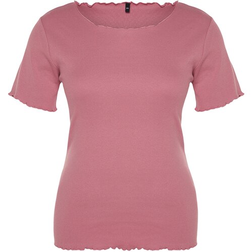 Trendyol Curve Pale Pink Ribbed U Neck Knitted T-Shirt Cene